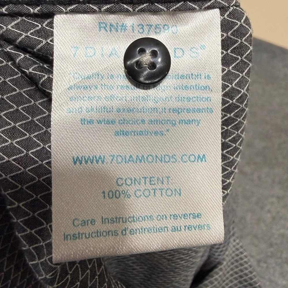 7 Diamonds Shirt‎ Mens Large Gray Diamond Grid Short Sleeve Button Down Casual